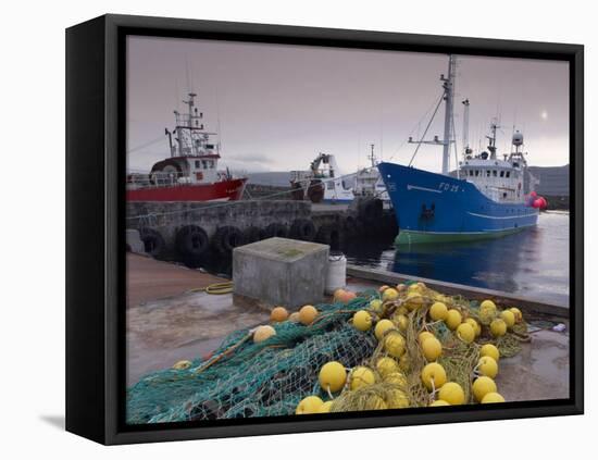 Trawler and Fishing Nets in Toftir Harbour, Toftir, Eysturoy-Patrick Dieudonne-Framed Premier Image Canvas