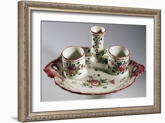 Tray for Inkwell Holder, Duster and Pens, Decorated with Bouquets and Roses, Majolica-null-Framed Giclee Print