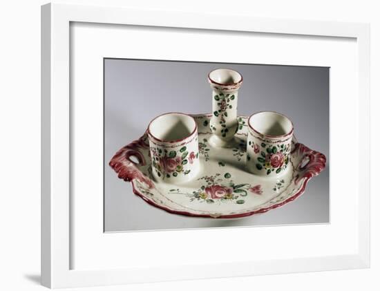 Tray for Inkwell Holder, Duster and Pens, Decorated with Bouquets and Roses, Majolica-null-Framed Giclee Print