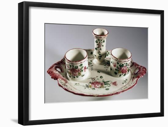 Tray for Inkwell Holder, Duster and Pens, Decorated with Bouquets and Roses, Majolica-null-Framed Giclee Print