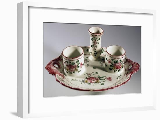 Tray for Inkwell Holder, Duster and Pens, Decorated with Bouquets and Roses, Majolica-null-Framed Giclee Print