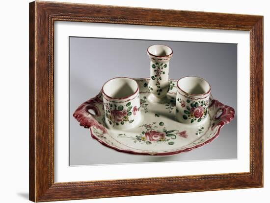 Tray for Inkwell Holder, Duster and Pens, Decorated with Bouquets and Roses, Majolica-null-Framed Giclee Print