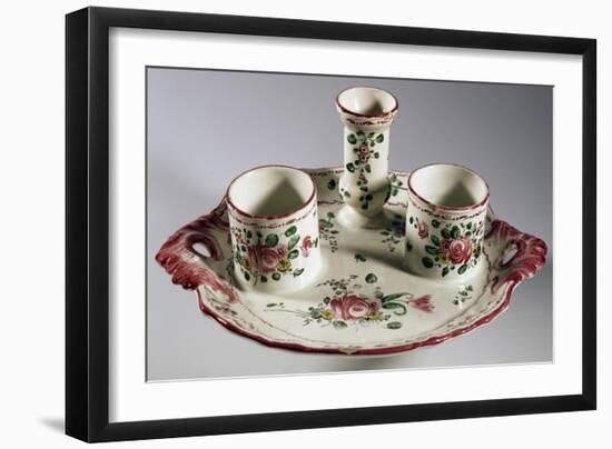 Tray for Inkwell Holder, Duster and Pens, Decorated with Bouquets and Roses, Majolica-null-Framed Giclee Print