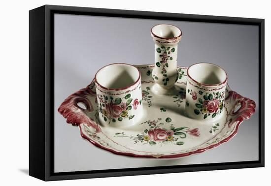 Tray for Inkwell Holder, Duster and Pens, Decorated with Bouquets and Roses, Majolica-null-Framed Premier Image Canvas