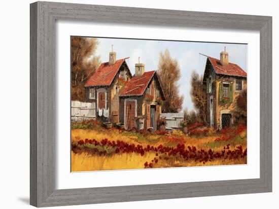 Tre Case e Fiori Amaranto-Guido Borelli-Framed Giclee Print