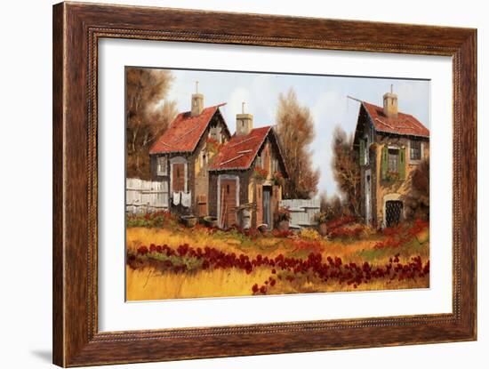 Tre Case e Fiori Amaranto-Guido Borelli-Framed Giclee Print