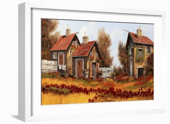 Tre Case e Fiori Amaranto-Guido Borelli-Framed Giclee Print