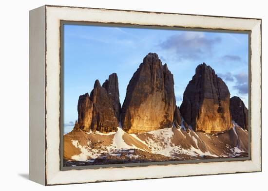 Tre Cime Di Lavaredo Mountain at Sunset, Sexten Dolomites, South Tyrol, Italy, Europe, July 2009-Frank Krahmer-Framed Premier Image Canvas