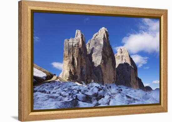 Tre Cime Di Lavaredo Mountain, Sexten Dolomites, South Tyrol, Italy, Europe, July 2009-Frank Krahmer-Framed Premier Image Canvas