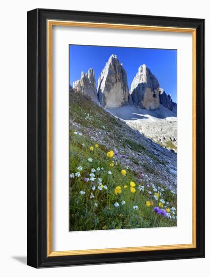 Tre Cime di Lavaredo, Sexten Dolomites, Province of Bolzano, South Tyrol, Italy-null-Framed Art Print