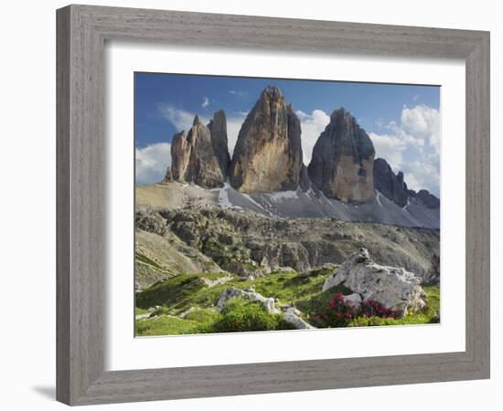 Tre Cime Di Lavaredo (Three Merlons), Meadow, South Tyrol-Rainer Mirau-Framed Photographic Print