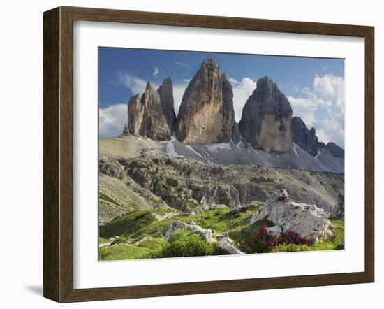 Tre Cime Di Lavaredo (Three Merlons), Meadow, South Tyrol-Rainer Mirau-Framed Photographic Print