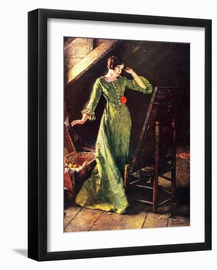 Treasures (or Lady in Green Dress; Attic Scene)-Norman Rockwell-Framed Giclee Print