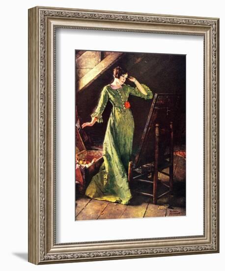 Treasures (or Lady in Green Dress; Attic Scene)-Norman Rockwell-Framed Giclee Print