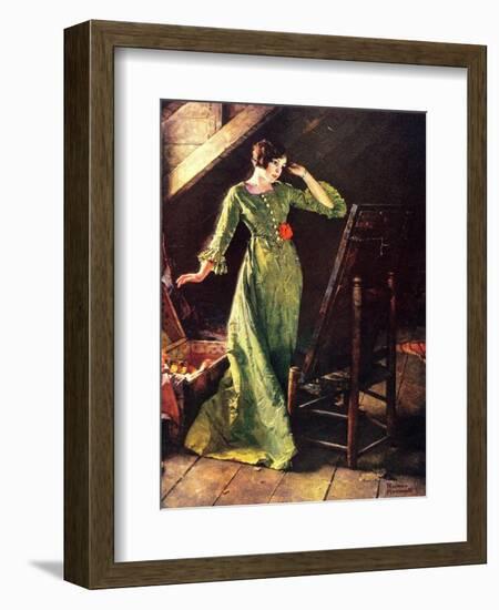 Treasures (or Lady in Green Dress; Attic Scene)-Norman Rockwell-Framed Giclee Print