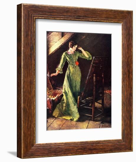 Treasures (or Lady in Green Dress; Attic Scene)-Norman Rockwell-Framed Giclee Print