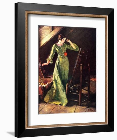 Treasures (or Lady in Green Dress; Attic Scene)-Norman Rockwell-Framed Giclee Print