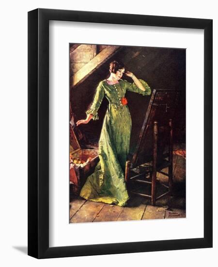 Treasures (or Lady in Green Dress; Attic Scene)-Norman Rockwell-Framed Giclee Print