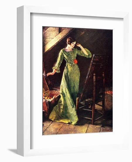 Treasures (or Lady in Green Dress; Attic Scene)-Norman Rockwell-Framed Giclee Print