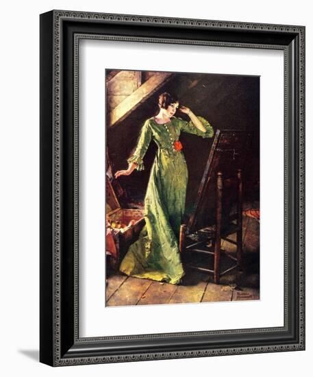 Treasures (or Lady in Green Dress; Attic Scene)-Norman Rockwell-Framed Giclee Print