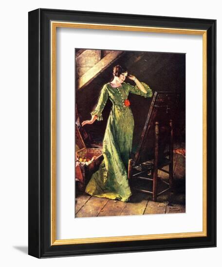 Treasures (or Lady in Green Dress; Attic Scene)-Norman Rockwell-Framed Giclee Print
