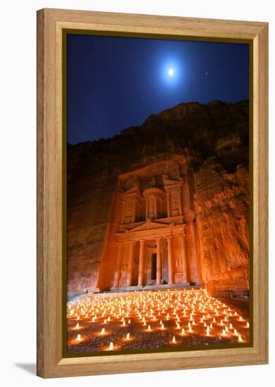 Treasury Lit by Candles at Night, Petra, Jordan, Middle East-Neil Farrin-Framed Premier Image Canvas