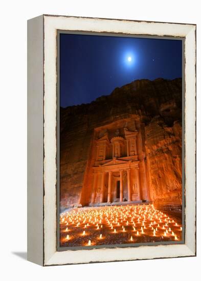 Treasury Lit by Candles at Night, Petra, Jordan, Middle East-Neil Farrin-Framed Premier Image Canvas