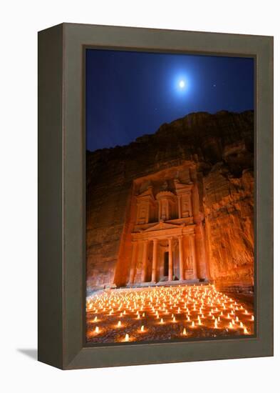 Treasury Lit by Candles at Night, Petra, Jordan, Middle East-Neil Farrin-Framed Premier Image Canvas