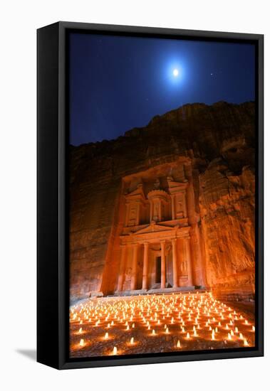 Treasury Lit by Candles at Night, Petra, Jordan, Middle East-Neil Farrin-Framed Premier Image Canvas