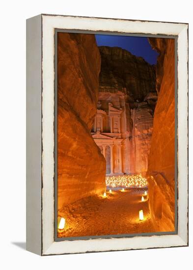 Treasury Lit by Candles at Night, Petra, Jordan, Middle East-Neil Farrin-Framed Premier Image Canvas