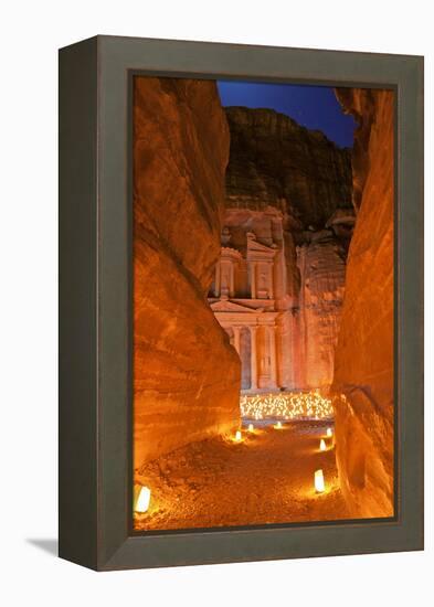 Treasury Lit by Candles at Night, Petra, Jordan, Middle East-Neil Farrin-Framed Premier Image Canvas