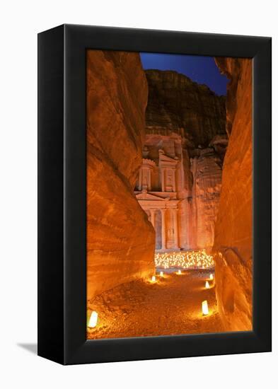 Treasury Lit by Candles at Night, Petra, Jordan, Middle East-Neil Farrin-Framed Premier Image Canvas