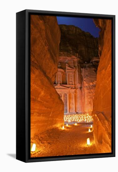 Treasury Lit by Candles at Night, Petra, Jordan, Middle East-Neil Farrin-Framed Premier Image Canvas