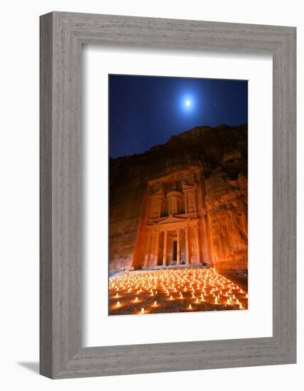 Treasury Lit by Candles at Night, Petra, Jordan, Middle East-Neil Farrin-Framed Photographic Print