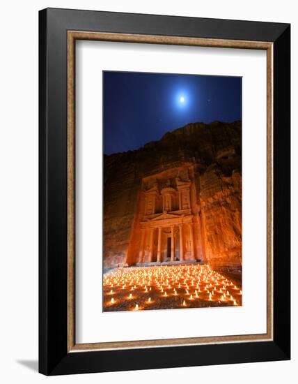 Treasury Lit by Candles at Night, Petra, Jordan, Middle East-Neil Farrin-Framed Photographic Print