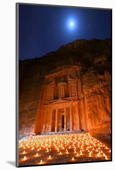 Treasury Lit by Candles at Night, Petra, Jordan, Middle East-Neil Farrin-Mounted Photographic Print