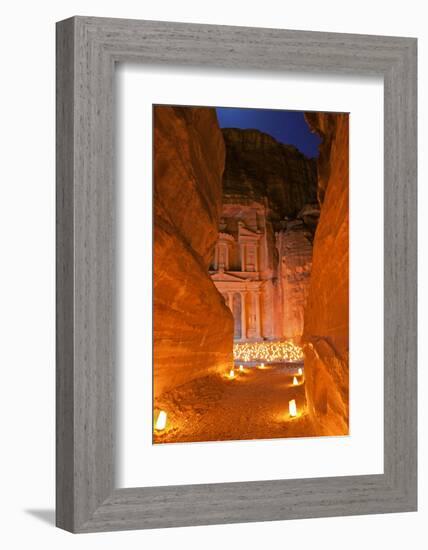 Treasury Lit by Candles at Night, Petra, Jordan, Middle East-Neil Farrin-Framed Photographic Print