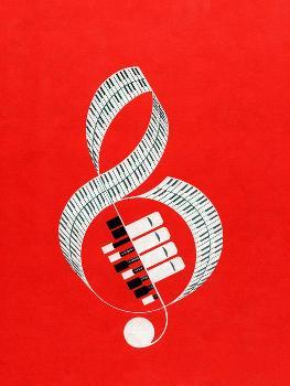Treble Clef Musical Note with Keyboards, 1946 (Colour Litho