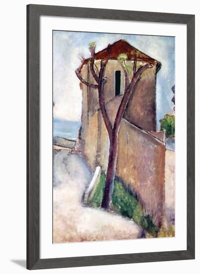 Tree and House-Amedeo Modigliani-Framed Art Print