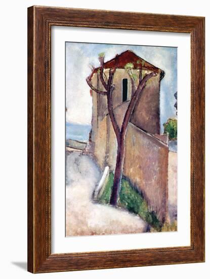 Tree and House-Amedeo Modigliani-Framed Art Print