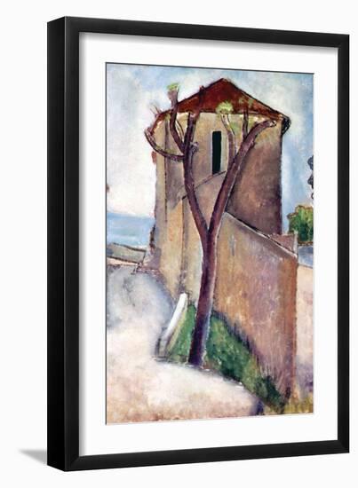 Tree and House-Amedeo Modigliani-Framed Art Print