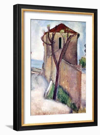 Tree and House-Amedeo Modigliani-Framed Art Print