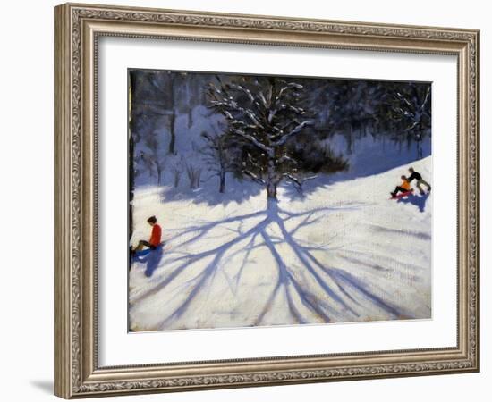 Tree and Two Tobogganers-Andrew Macara-Framed Giclee Print