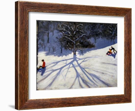 Tree and Two Tobogganers-Andrew Macara-Framed Giclee Print