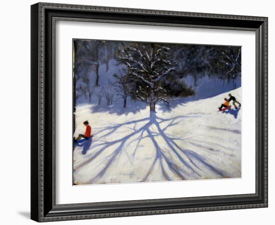 Tree and Two Tobogganers-Andrew Macara-Framed Giclee Print