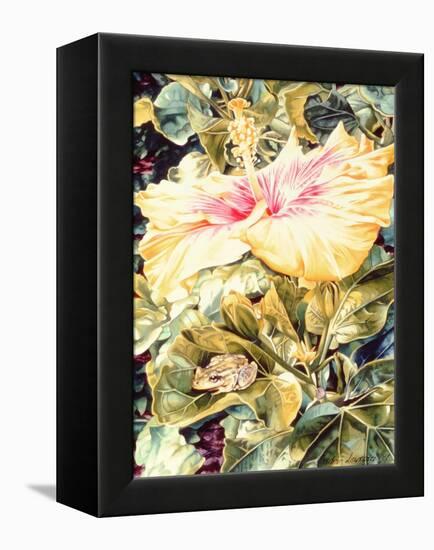 Tree Frog and White, Yellow and Pink Hibiscus, 1989-Sandra Lawrence-Framed Premier Image Canvas