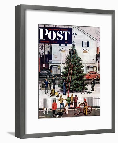 "Tree in Town Square," Saturday Evening Post Cover, December 4, 1948-Stevan Dohanos-Framed Premium Giclee Print