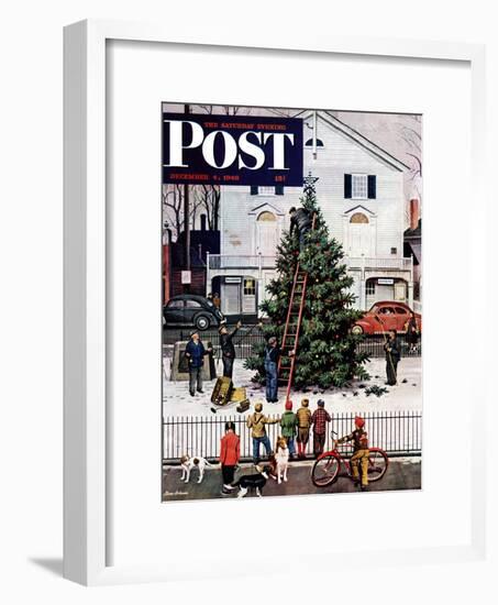 "Tree in Town Square," Saturday Evening Post Cover, December 4, 1948-Stevan Dohanos-Framed Premium Giclee Print