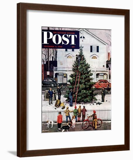 "Tree in Town Square," Saturday Evening Post Cover, December 4, 1948-Stevan Dohanos-Framed Premium Giclee Print