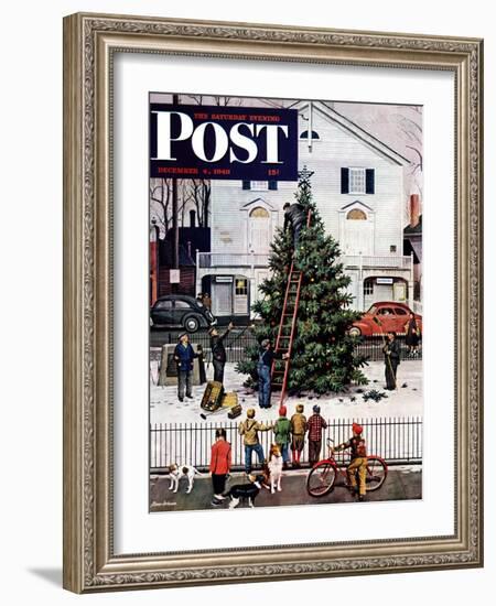 "Tree in Town Square," Saturday Evening Post Cover, December 4, 1948-Stevan Dohanos-Framed Giclee Print